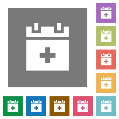 Basit renkli kare arka planlar üzerinde yeni zamanlama öğesi düz simgeleri ekleme