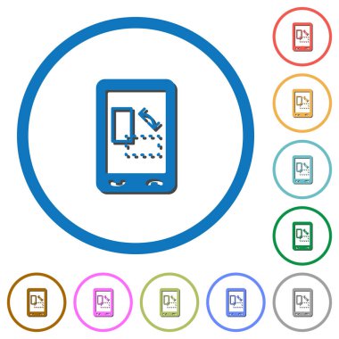 Beyaz arka plan üzerinde yuvarlak özetliyor gölgelerde ile mobil gyrosensor düz renk vektör simgeleri