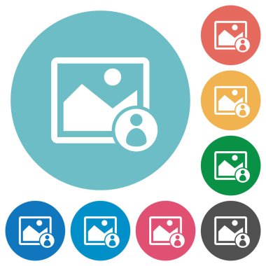 Görüntü sahibi düz beyaz simgeleri yuvarlak renkli arka planlar