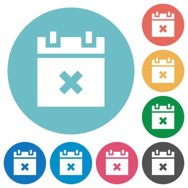 Zamanlama düz beyaz simgeler yuvarlak renkli arka planlar üzerinde iptal