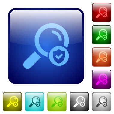 Yuvarlatılmış kare renkli parlak düğme güvenli arama Icons set