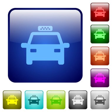 Taksi araba simgeleri Yuvarlatılmış kare renk parlak düğme kümesi