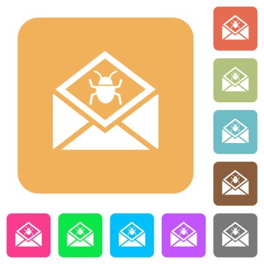Simgelerle malware sembolü düz yuvarlak kare canlı renkli arka planlar üzerinde açık posta.