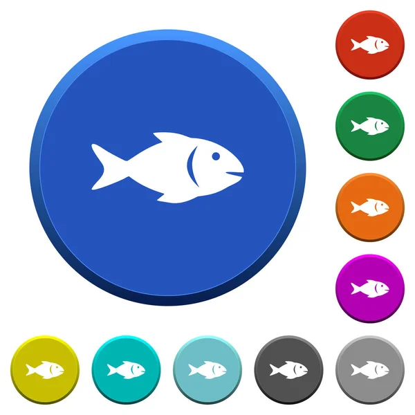 Fish Color Beveled Buttons Smooth Surfaces Flat White Icons — Stock Vector