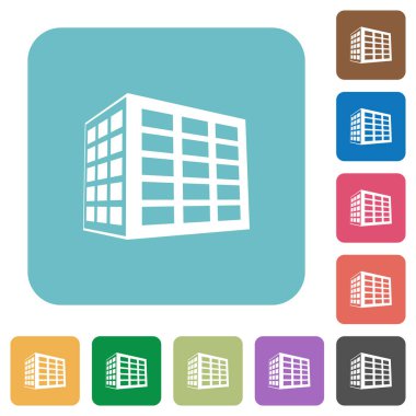 Kare arka ofis bloğu beyaz düz simgeler renk üzerinde yuvarlak