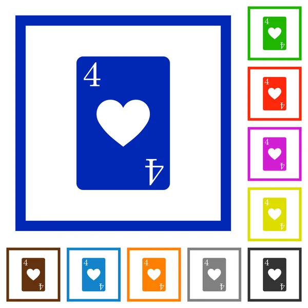 Vier Der Herzen Karte Flache Farbsymbole Quadratischen Rahmen Auf Weißem — Stockvektor