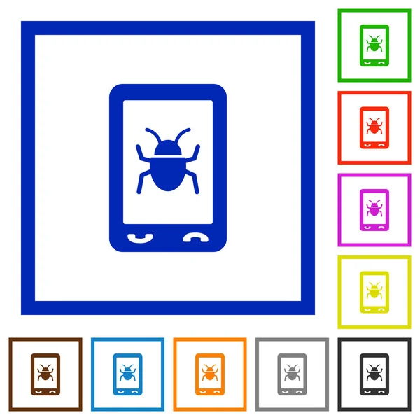 Logiciel Mobile Malveillant Icônes Plates Couleur Dans Des Cadres Carrés — Image vectorielle