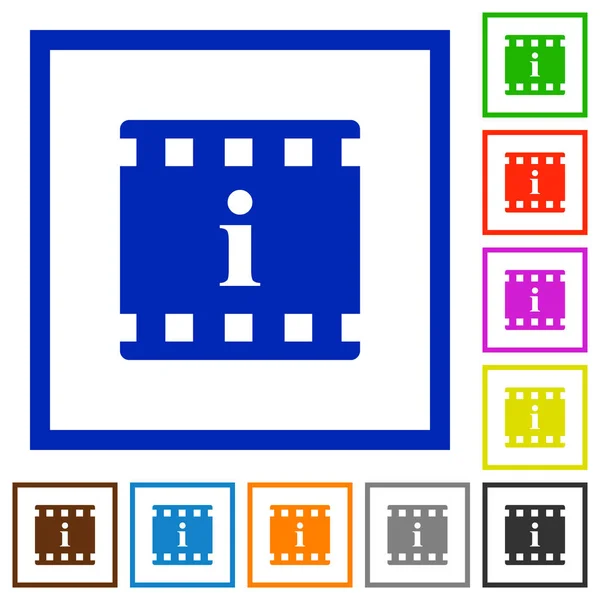 Informazioni Sul Film Icone Colori Piatte Cornici Quadrate Sfondo Bianco — Vettoriale Stock