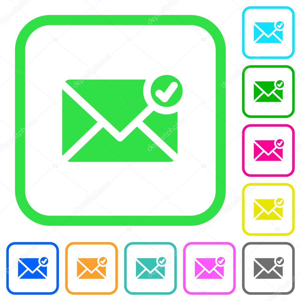 Mail sent vivid colored flat icons in curved borders on white background