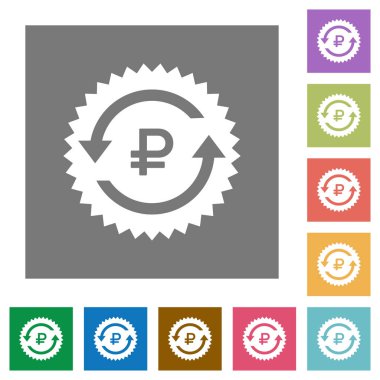 Geri ödeme Rublesi garanti etiketi düz simgeler basit renkli kare arka planlar