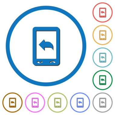 Mobil ileti düz renkli vektör simgeleri beyaz arka plan üzerinde yuvarlak özetliyor gölgelerde ile yanıtlama