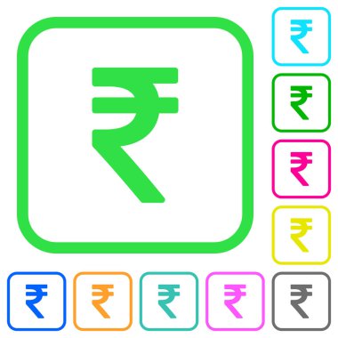 Hindistan Rupisi işareti canlı renkli düz simgeler beyaz arka plan üzerinde eğri sınırları içinde