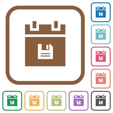 Zamanlama verilerini basit simgeler renkli kare kare beyaz arka plan üzerinde yuvarlanır.