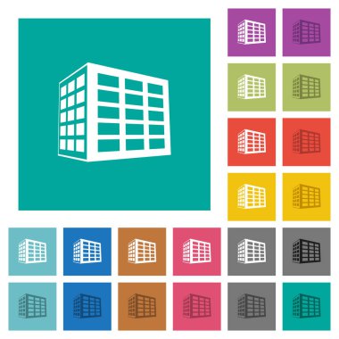 Ofis bloğu Çoklu düz simgeler düz kare arka plan üzerinde renkli. Beyaz ve koyu kutsal kişilerin resmi varyasyon hover veya etkin efektleri dahil.
