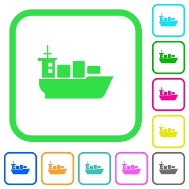 Deniz taşıma beyaz arka plan üzerinde eğri sınırları içinde canlı renkli düz simgeler