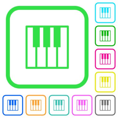 Beyaz arka plan üzerinde eğri sınırları piyano klavye canlı renkli düz simgeler