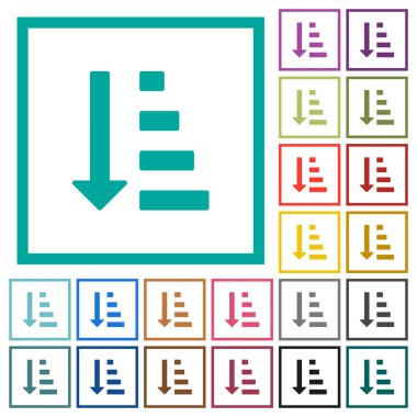 Artan listesi modu düz renk simgeleri çeyreği çerçeveler ile beyaz arka plan üzerinde sipariş