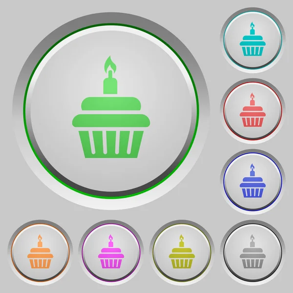 Birthday Cupcake Color Icons Sunk Push Buttons — Stock Vector