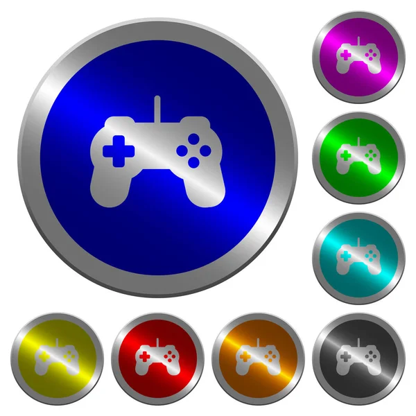Ícones Controlador Jogo Botões Aço Cor Moeda Luminosa Redonda — Vetor de Stock
