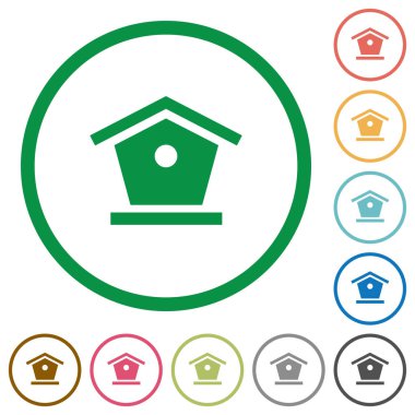 Beyaz arkaplanda yuvarlak hatlı kuş besleyici düz renk simgeleri