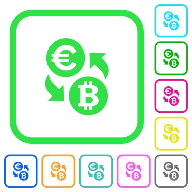 Euro Bitcoin para değişimi canlı renkli düz simgeler beyaz arka plan üzerinde eğri sınırları içinde