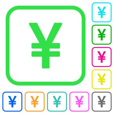 Japon yeni canlı renkli düz simgeler beyaz arka plan üzerinde eğri sınırları içinde oturum