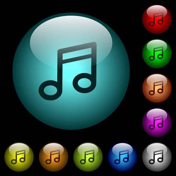 Музыкальные Иконки Цветной Подсветке Сферических Стеклянных Кнопок Черном Фоне Использоваться — стоковый вектор
