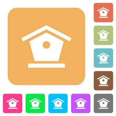 Yuvarlatılmış kare canlı renkli arka planlar üzerinde kuş besleyici düz simgeler.