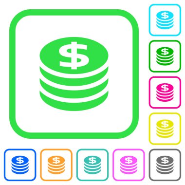 Doları eğri sınırları beyaz arka plan üzerinde canlı renkli düz simgeler paralar