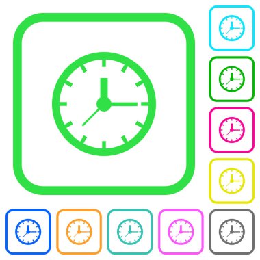 Beyaz arka plan üzerinde eğri sınırları içinde düz simgeler analog saat canlı renkte