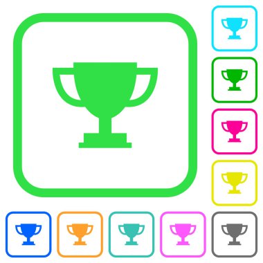 Beyaz arka plan üzerinde eğri sınırları içinde düz simgeler Trophy Kupası canlı renkte