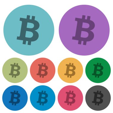 Yuvarlak Bitcoin dijital cryptocurrency koyu düz simgeler renk arka plan