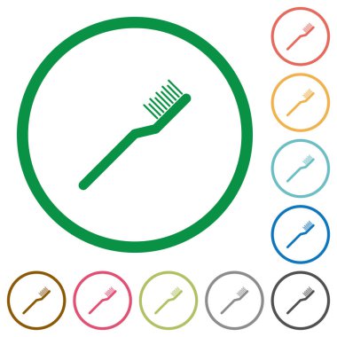 Diş fırçası düz renk simgeleri özetliyor beyaz arka plan üzerinde yuvarlak