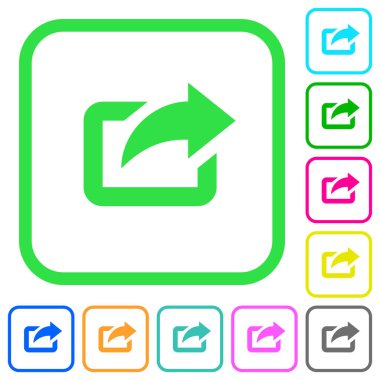 Beyaz arka plan üzerinde eğri sınırları üst sağ ok canlı renkli düz simgeler vermek