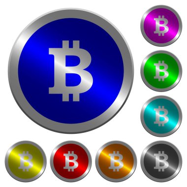 Bitcoin oturum yuvarlak parlak sikke benzeri renk çelik düğmeler simgeler