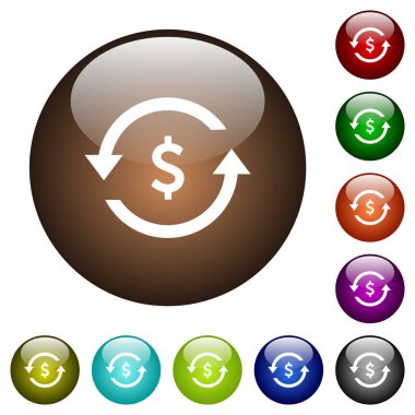 Doları ödeme geri beyaz simgeler yuvarlak renkli cam düğmeleri