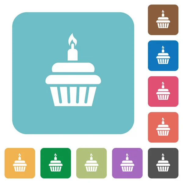 Geburtstag Cupcake Weiße Flache Symbole Auf Farbe Abgerundeten Quadratischen Hintergründen — Stockvektor