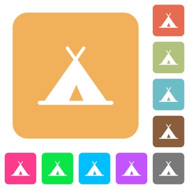 Yuvarlatılmış kare canlı renkli arka planlar üzerinde çadır düz simgeler.