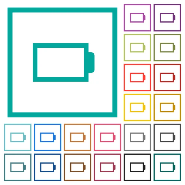 Bateria Vazia Sem Unidades Carga Ícones Cor Plana Com Quadros — Vetor de Stock