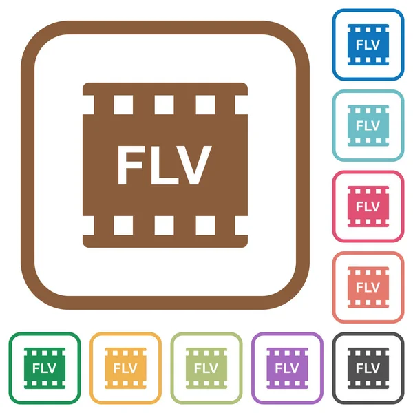 Flv Formato Película Iconos Simples Color Redondeado Marcos Cuadrados Sobre — Vector de stock