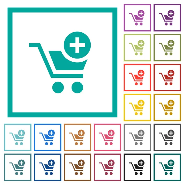 Add Item Cart Flat Color Icons Quadrant Frames White Background — Stock Vector