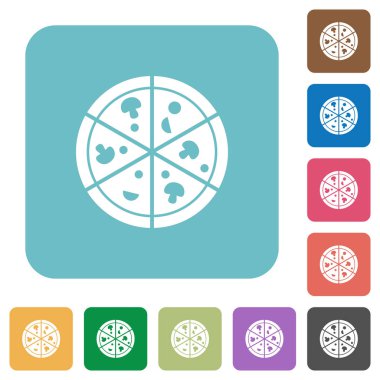 Pizza beyaz düz simgeler renk üzerinde yuvarlak kare arka planlar