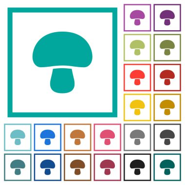 Dörtgen Bölümlü kare beyaz arka plan üzerinde simgelerle mantar düz renk