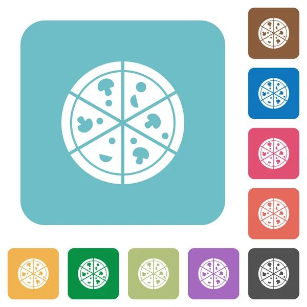 Pizza beyaz düz simgeler renk üzerinde yuvarlak kare arka planlar