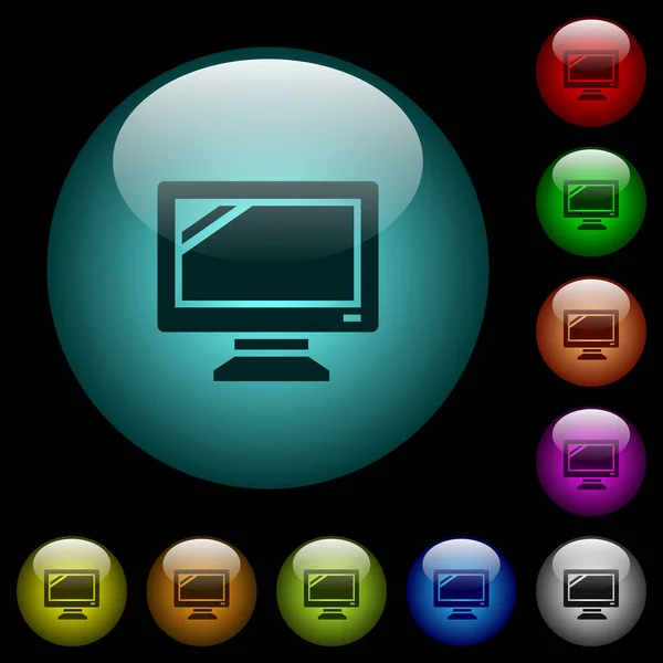 Monitor Symbole Farbig Beleuchteten Kugelförmigen Glasknöpfen Auf Schwarzem Hintergrund Kann — Stockvektor
