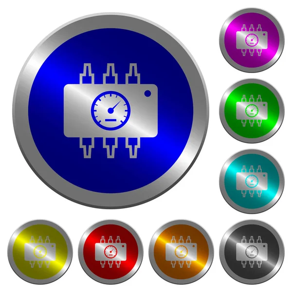 ハードウェア診断アイコン丸い鋼光のコインのような色のボタン — ストックベクタ