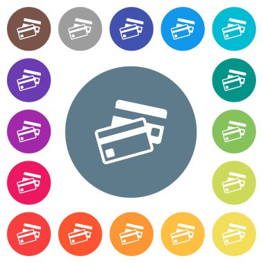 Yuvarlak kredi kartları düz beyaz simgeler 17 renkli arka planlar