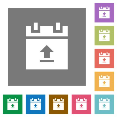 Zamanlama verileri düz simgeler basit renkli kare arka planlar üzerinde upload