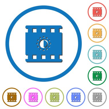 Yuvarlak film doygunluk düz renk vektör simgeler gölgelerde ile özetliyor beyaz arka plan üzerinde