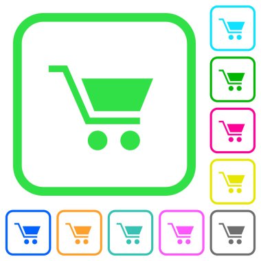 Boş alışveriş sepeti beyaz arka plan üzerinde eğri sınırları içinde canlı renkli düz simgeler